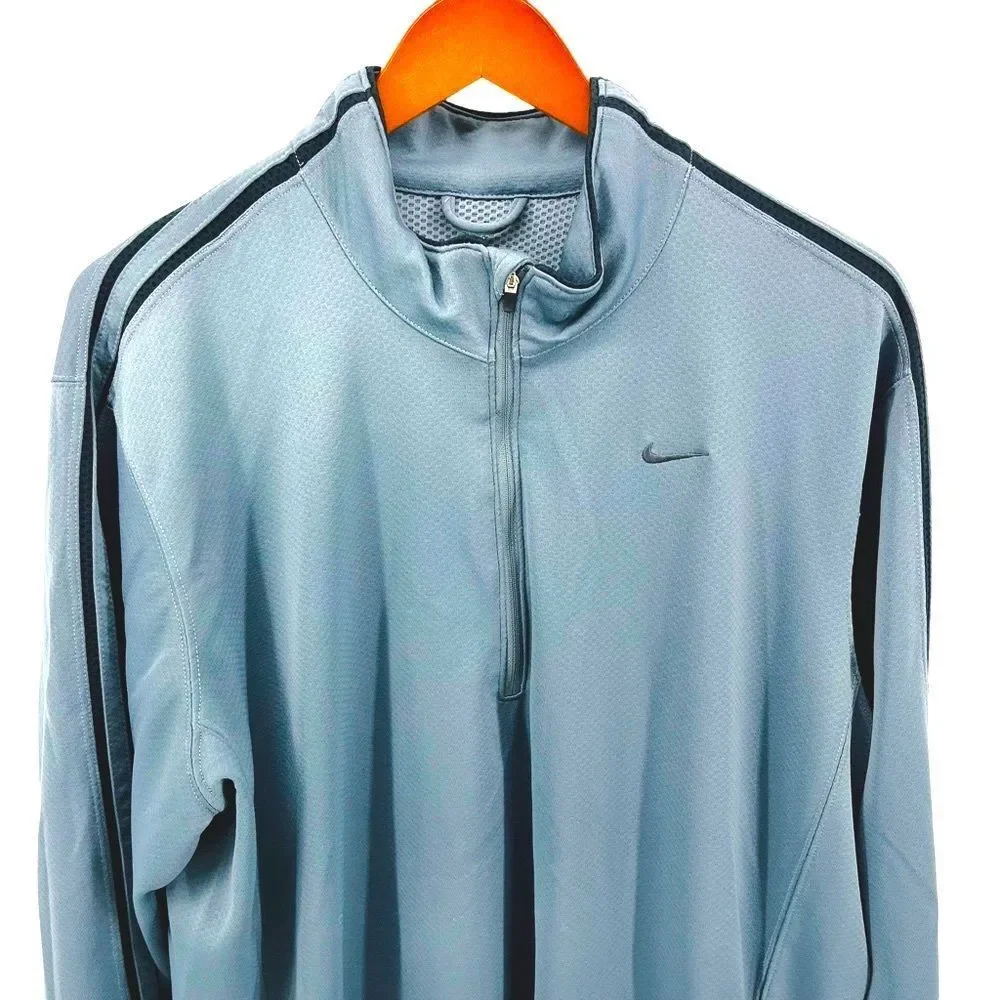 Nike Fit Dry Mens Quarter Zip Pullover Shirt Gray Black Striped Sleeves size XL